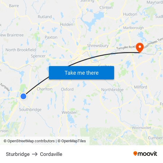 Sturbridge to Cordaville map