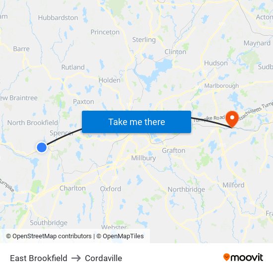 East Brookfield to Cordaville map