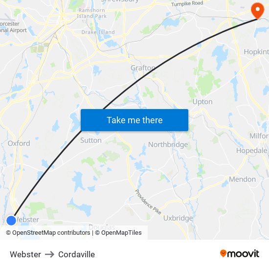 Webster to Cordaville map