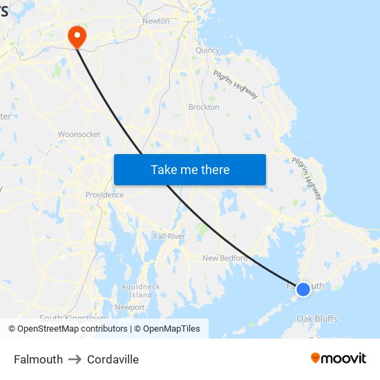 Falmouth to Cordaville map