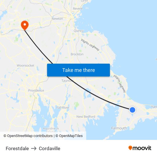 Forestdale to Cordaville map