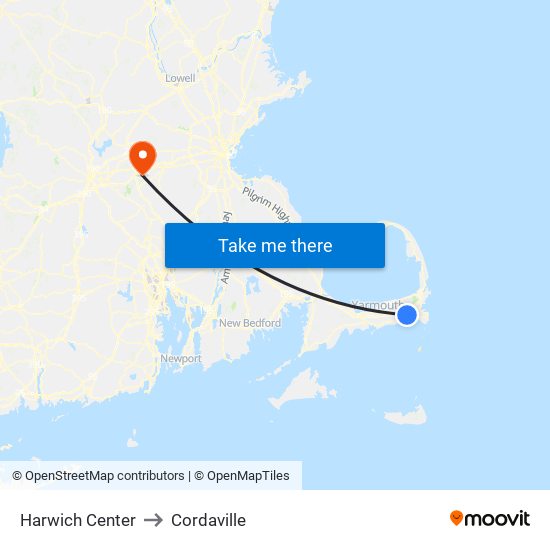 Harwich Center to Cordaville map