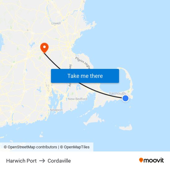 Harwich Port to Cordaville map