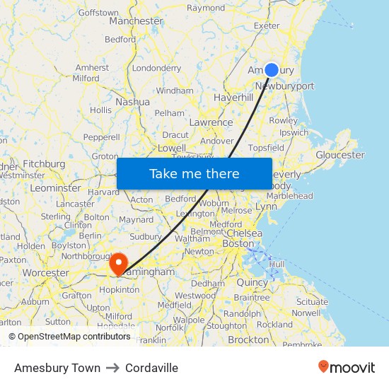 Amesbury Town to Cordaville map