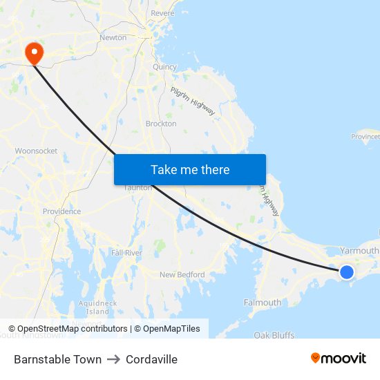 Barnstable Town to Cordaville map