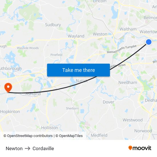 Newton to Cordaville map