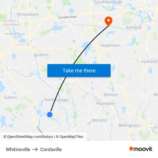 Whitinsville to Cordaville map