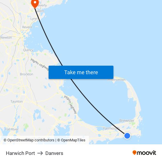 Harwich Port to Danvers map