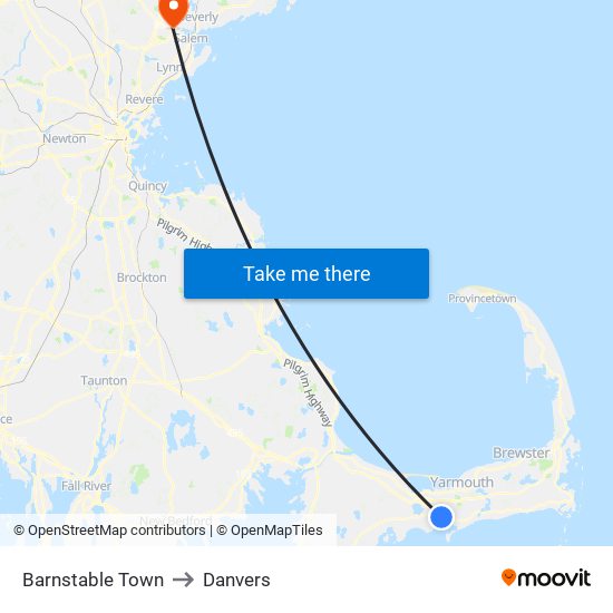 Barnstable Town to Danvers map