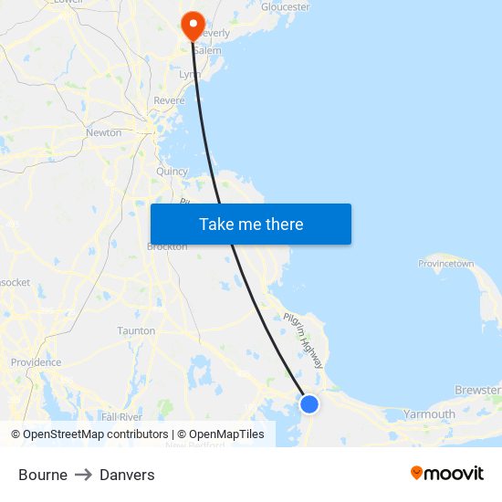 Bourne to Danvers map