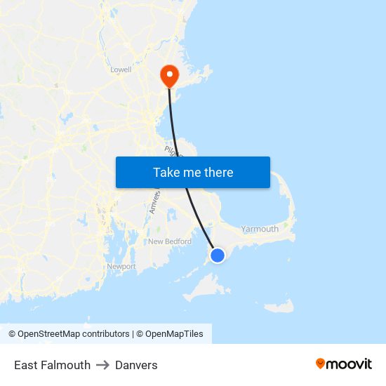 East Falmouth to Danvers map