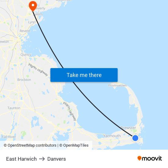 East Harwich to Danvers map