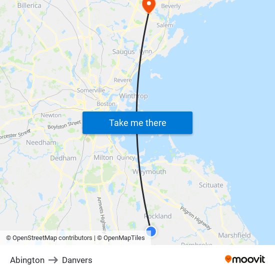 Abington to Danvers map