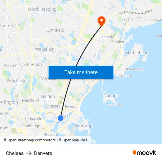 Chelsea to Danvers map