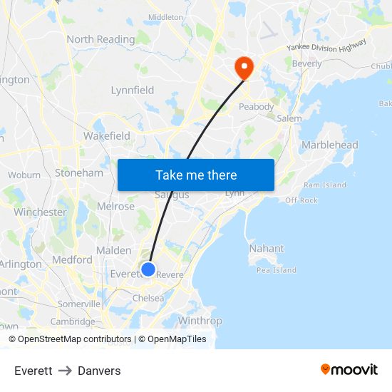 Everett to Danvers map