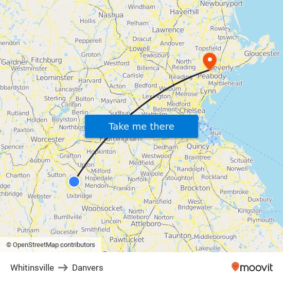 Whitinsville to Danvers map
