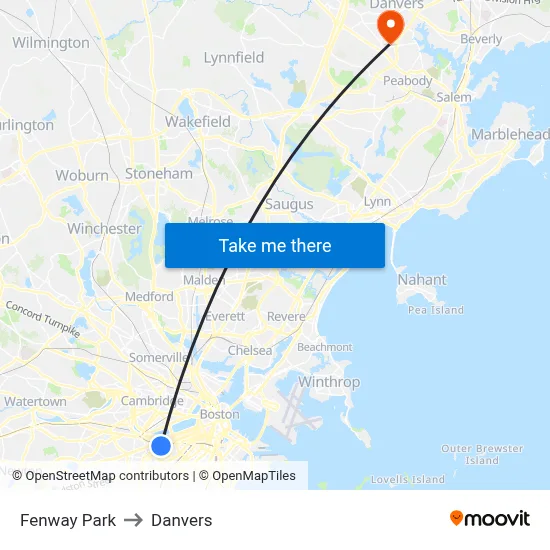 Fenway Park to Danvers map