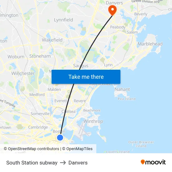 South Station subway to Danvers map