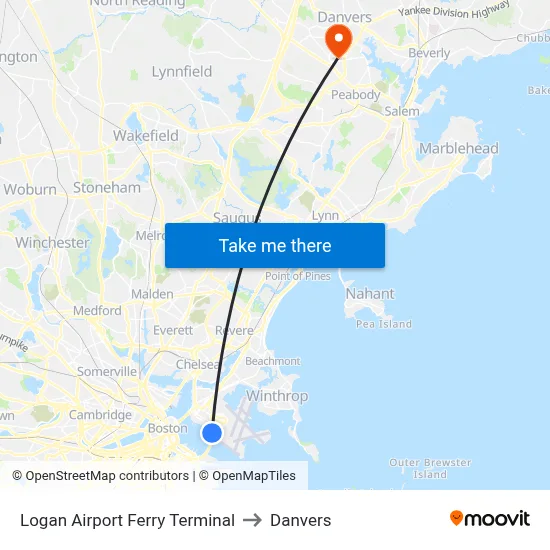 Logan Airport Ferry Terminal to Danvers map