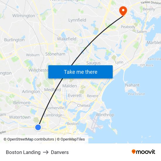 Boston Landing to Danvers map