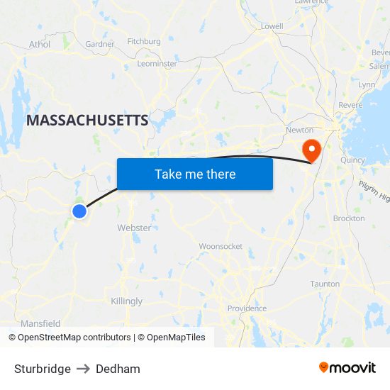 Sturbridge to Dedham map