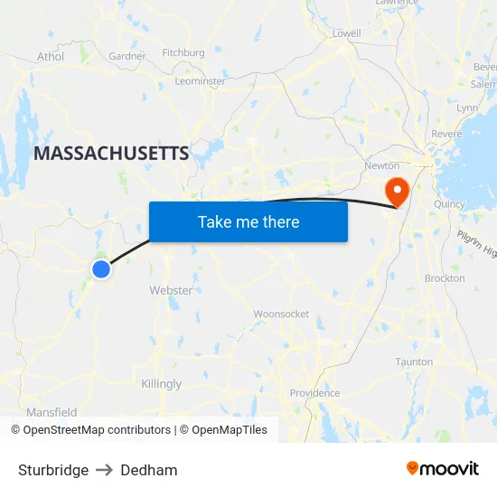 Sturbridge to Dedham map