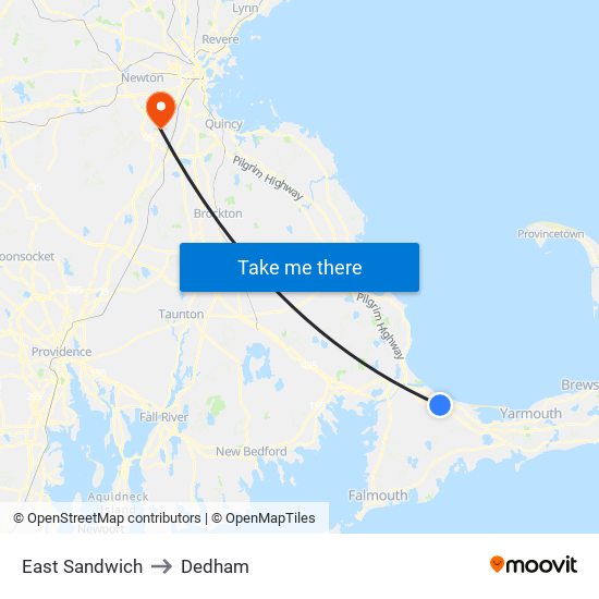 East Sandwich to Dedham map