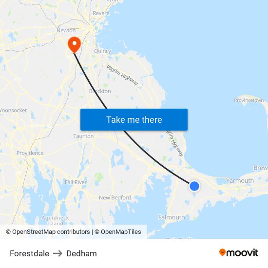 Forestdale to Dedham map