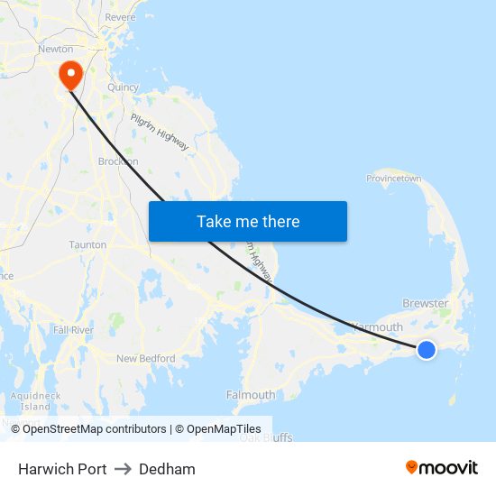 Harwich Port to Dedham map