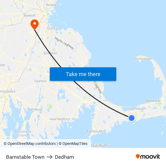 Barnstable Town to Dedham map