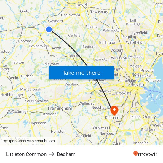 Littleton Common to Dedham map