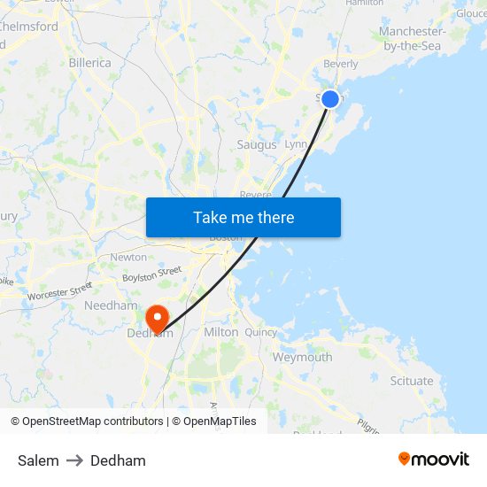 Salem to Dedham map