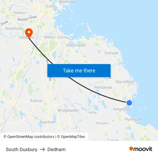 South Duxbury to Dedham map