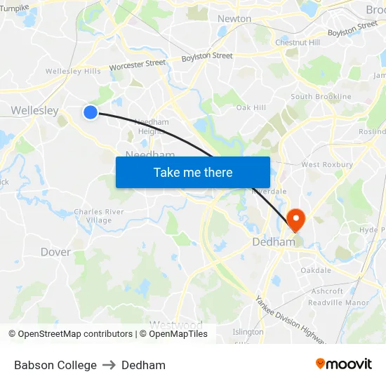 Babson College to Dedham map