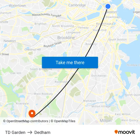 TD Garden to Dedham map
