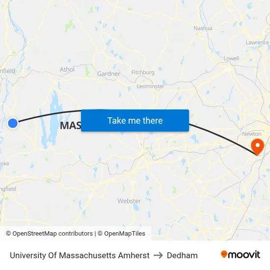 University Of Massachusetts Amherst to Dedham map