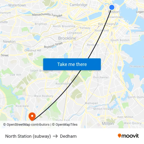 North Station (subway) to Dedham map