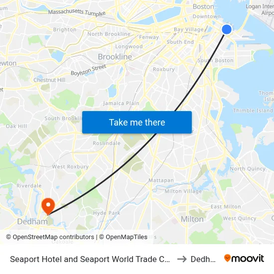 Seaport Hotel and Seaport World Trade Center to Dedham map