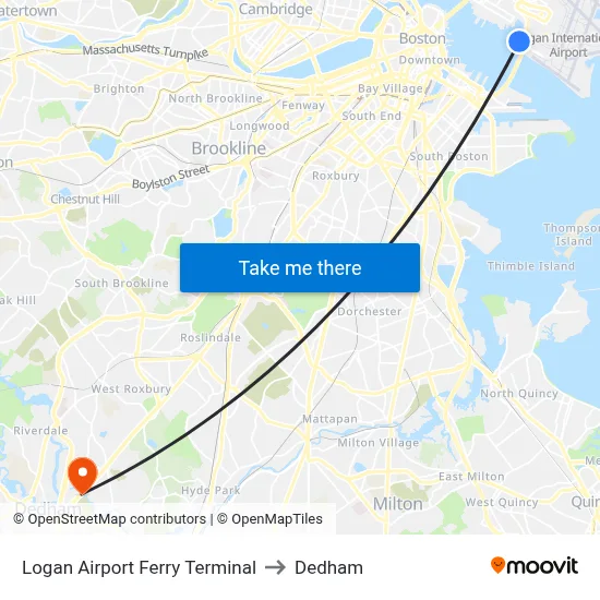 Logan Airport Ferry Terminal to Dedham map