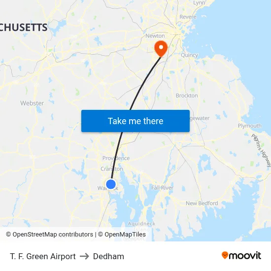 T. F. Green Airport to Dedham map