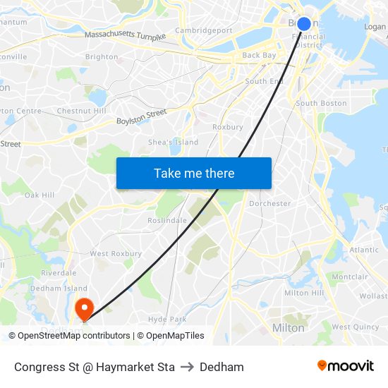Congress St @ Haymarket Sta to Dedham map