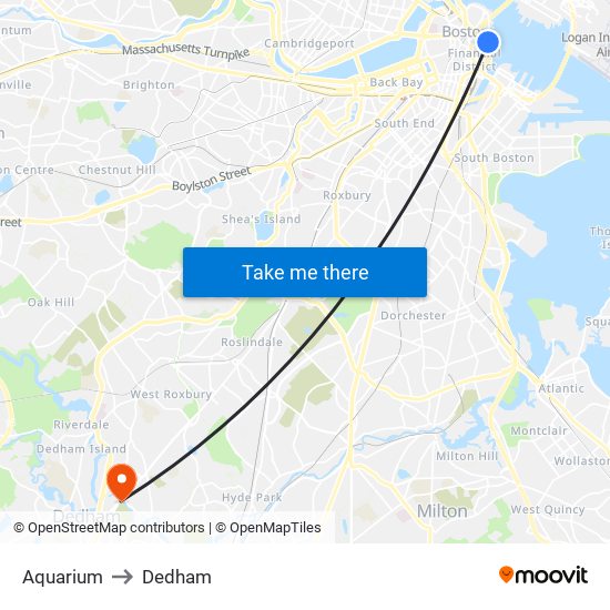 Aquarium to Dedham map