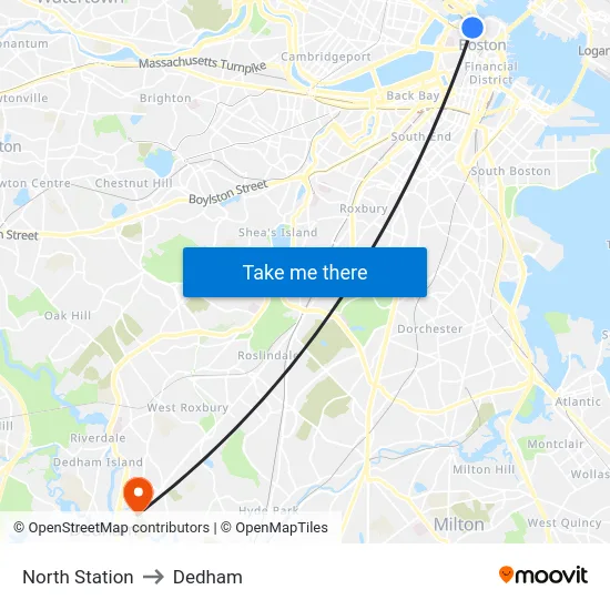 North Station to Dedham map