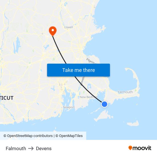 Falmouth to Devens map