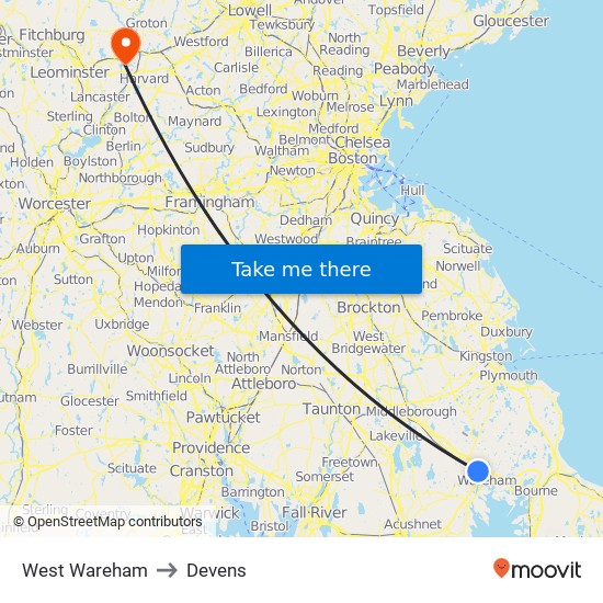 West Wareham to Devens map