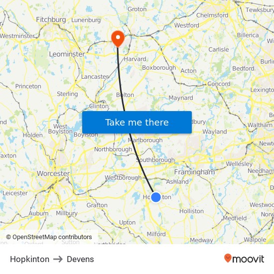 Hopkinton to Devens map