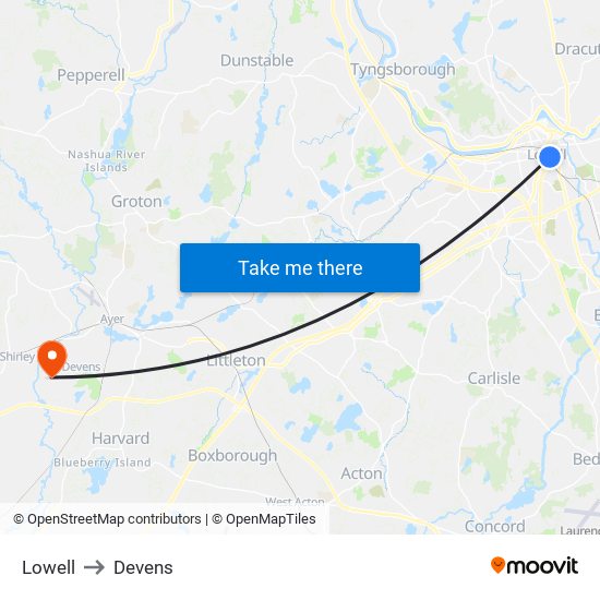 Lowell to Devens map