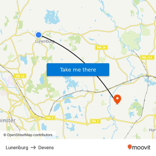 Lunenburg to Devens map