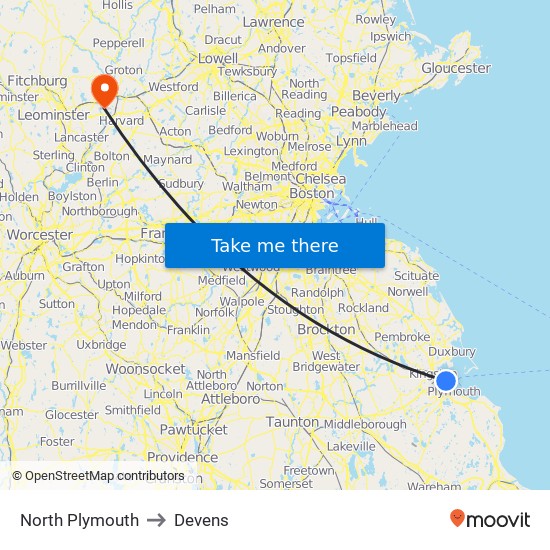 North Plymouth to Devens map