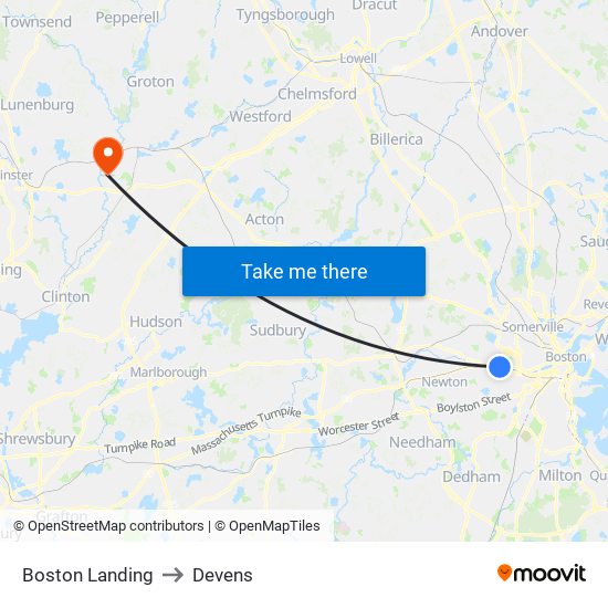 Boston Landing to Devens map